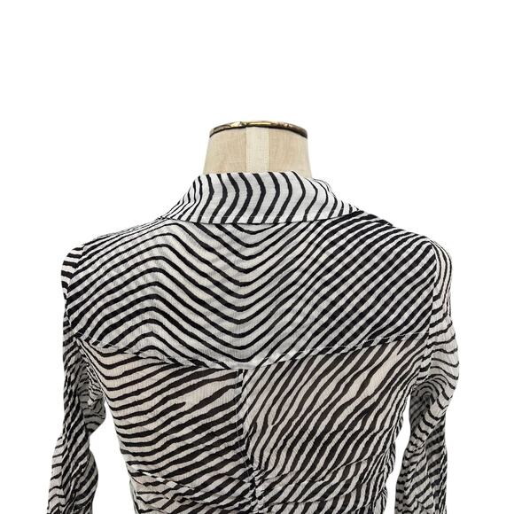 Tanya Taylor Shirt Top Blouse Button Down Ruched Zebra Print Silk Size 2 - Picture 8 of 13
